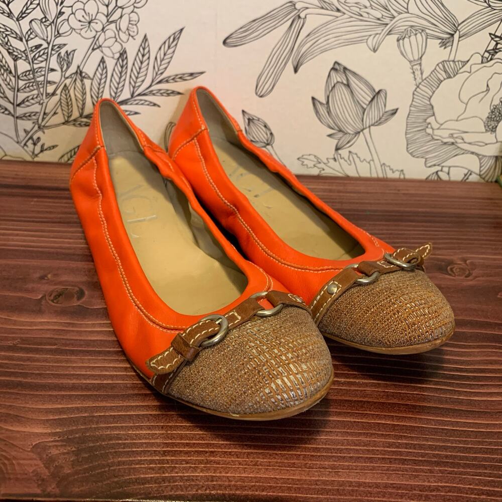 Womens AGL Attilio Giusti Leombruni Ballet Flat Lizard Cap Toe Orange Size 38.5